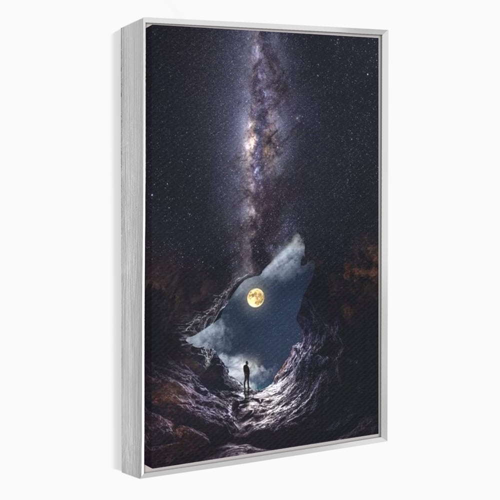 Tablou canvas cu tablou canvas cu silueta de lup, in rama de aluminiu argintiu